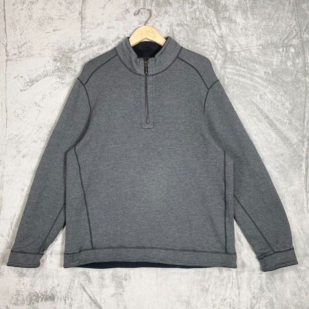 Tommy Bahama Sweater Men L Reversible Tencel Lyocell 1/4 Zip Mock Neck Pullover